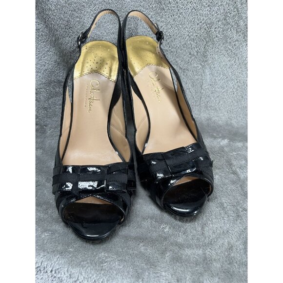 Cole Haan NikeAir Black LEATHER Slingback 4.5" Heels Woman’s US 9.5 Open Toe - Picture 1 of 13